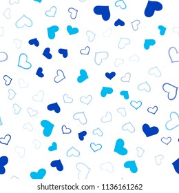 Light BLUE vector seamless texture with lovely hearts. Beautiful colored illustration with hearts in celebration style. Template for Valentine's greeting postcards.