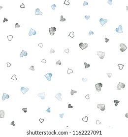 Light BLUE vector seamless texture with lovely hearts. Hearts on blurred abstract background with colorful gradient. Template for Valentine's greeting postcards.