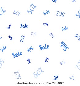 Light BLUE vector seamless texture with selling prices 50 %. Colorful set of  percentage signs in simple style. Backdrop for ads, leaflets of Black Friday.