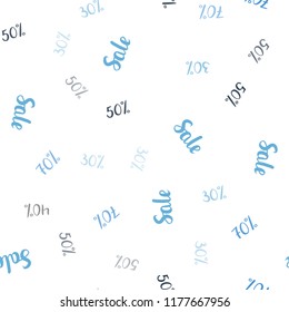 Light BLUE vector seamless texture with selling prices 30, 40, 50, 70 %. Abstract illustration with colorful gradient symbols of sales. Template for season sales, shopping ads.