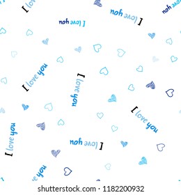 Light BLUE vector seamless texture with lovely hearts. Glitter abstract illustration with colorful hearts in romantic style. Pattern for carnival, festival romantic leaflets.