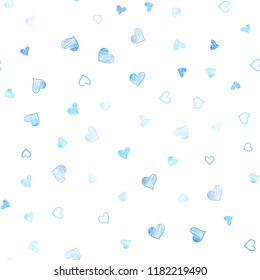 Light BLUE vector seamless texture with lovely hearts. Beautiful colored illustration with hearts in celebration style. Pattern for carnival, festival romantic leaflets.