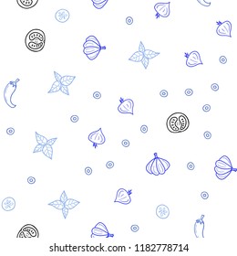 Light BLUE vector seamless texture with delicious snacks. Illustration with set of fresh food in doodle style. Pattern for menu of cafes, bars, restaurants.
