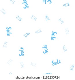 Light BLUE vector seamless texture with selling prices 30, 40, 50 %. Gradient illustration with discount signs on white backdrop. Template for season sales, shopping ads.