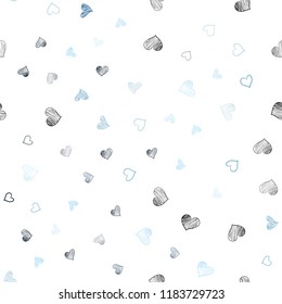 Light BLUE vector seamless texture with lovely hearts. Glitter abstract illustration with colorful hearts in romantic style. Pattern for carnival, festival romantic leaflets.