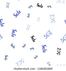Light BLUE vector seamless texture with selling prices 50 %. Gradient illustration with discount signs on white backdrop. Backdrop for ads, leaflets of Black Friday.
