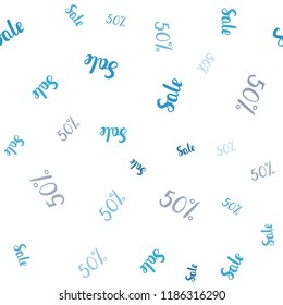 Light BLUE vector seamless texture with selling prices 50 %. Colorful set of  percentage signs in simple style. Backdrop for ads, leaflets of Black Friday.