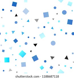 Light BLUE vector seamless texture in poly style with circles, cubes. Illustration with colorful circles, triangles, rectangles. Template for business cards, websites.