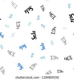 Light BLUE vector seamless texture with selling prices 40 %. Shining colorful illustration with isolated selling prices. Pattern for ads, posters, banners of sales.