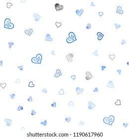 Light BLUE vector seamless texture with lovely hearts. Blurred decorative design in doodle style with hearts. Pattern can be used for valentine's ad, booklets.