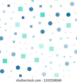 Light BLUE vector seamless texture with disks, rectangles. Decorative design in abstract style with circles, rectangles. Pattern for design of window blinds, curtains.