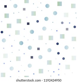 Light BLUE vector seamless texture with disks, rectangles. Colorful illustration with circles, squares in nature style. Pattern for design of window blinds, curtains.