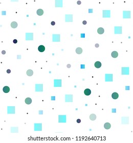 Light BLUE vector seamless texture with disks, rectangles. Abstract backdrop with colorful circles, rectangles. Pattern for design of fabric, wallpapers.