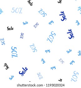 Light BLUE vector seamless texture with selling prices 50 %. Abstract illustration with colorful gradient symbols of sales. Pattern for ads, posters, banners of sales.