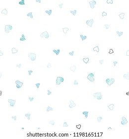 Light BLUE vector seamless texture with lovely hearts. Glitter abstract illustration with colorful hearts in romantic style. Template for Valentine's greeting postcards.