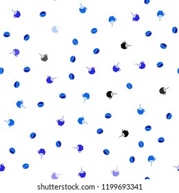 Light BLUE vector seamless texture with coffee beans, mugs. Gradient abstract collection of coffee cups and beans. Doodle design for your business advert of cafes.