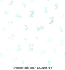 Light BLUE vector seamless texture with selling prices 30 %. Illustration with signs of sales on abstract template. Backdrop for mega promotions, discounts.