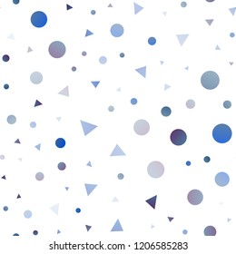 Light BLUE vector seamless texture in triangular style with circles. Glitter abstract illustration with spheres, triangular lines. Pattern for design of window blinds, curtains.