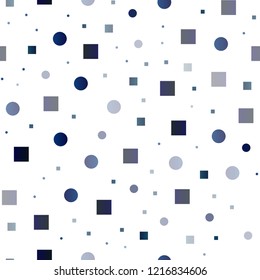Light BLUE vector seamless texture with disks, rectangles. Glitter abstract illustration with cubes, circles. Design for textile, fabric, wallpapers.