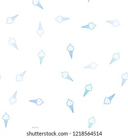 Light BLUE vector seamless texture with delicious ice-cream. Set of abstract ice-cream cones with colorful gradient. Doodle design for your business advert of cafes.
