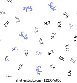 Light BLUE vector seamless texture with selling prices 30, 40, 50, 70 %. Colorful set of  percentage signs in simple style. Design for business ads, commercials.