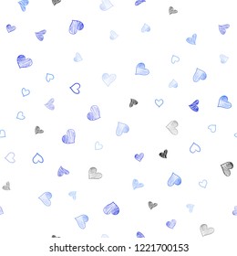 Light BLUE vector seamless texture with lovely hearts. Decorative shining illustration with hearts on abstract template. Pattern for marriage gifts, congratulations.