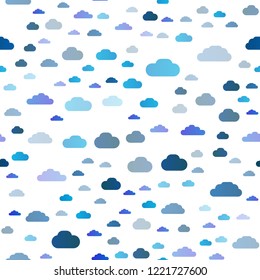 Light BLUE vector seamless texture with cloudy sky. Illustration in abstract style with colorful clouds. Design for textile, fabric, wallpapers.