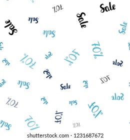 Light BLUE vector seamless texture with selling prices 70 %. Gradient illustration with discount signs on white backdrop. Design for business ads, commercials.