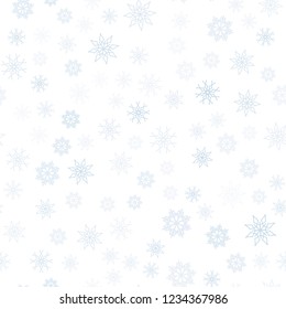 Light BLUE vector seamless texture with colored snowflakes. Snow on blurred abstract background with gradient. Pattern for trendy fabric, wallpapers.