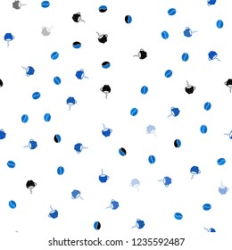 Light BLUE vector seamless texture with coffee beans, mugs. Gradient illustration with coffee beans, tea cups. Pattern for ad, booklets, leaflets of restaurants.