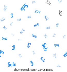 Light BLUE vector seamless texture with selling prices 30, 50, 70 %. Shining colorful illustration with isolated selling prices. Design for business ads, commercials.