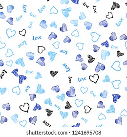 Light BLUE vector seamless texture with words LOVE YOU, hearts. Illustration with phrase LOVE YOU, hearts for valentine's day. Design for wallpaper, fabric makers.