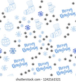 Light BLUE vector seamless texture with colored snowflakes, balls, socks, mittens. Colorful xmas elements with gradient. Pattern for trendy fabric, wallpapers.