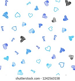 Light BLUE vector seamless texture with words LOVE YOU, hearts. Illustration with phrase LOVE YOU, hearts for valentine's day. Design for wallpaper, fabric makers.