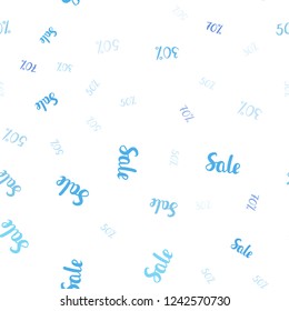 Light BLUE vector seamless texture with selling prices 30, 50, 70 %. Abstract illustration with colorful gradient symbols of sales. Template for season sales, shopping ads.