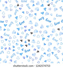 Light BLUE vector seamless texture with words LOVE YOU, hearts. Illustration with phrase LOVE YOU, hearts for valentine's day. Design for wallpaper, fabric makers.