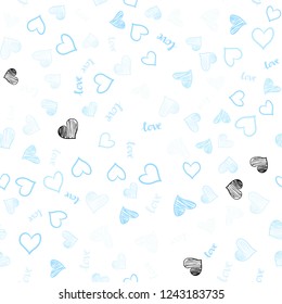 Light BLUE vector seamless texture with words LOVE YOU, hearts. Romantic illustration with colorful phrase LOVE YOU, hearts. Design for wallpaper, fabric makers.