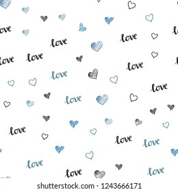 Light BLUE vector seamless texture with words LOVE YOU, hearts. Colorful gradient phrase LOVE YOU, hearts in abstract style. Design for wallpaper, fabric makers.