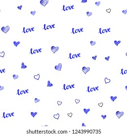 Light BLUE vector seamless texture with words LOVE YOU, hearts. Illustration with phrase LOVE YOU, hearts for valentine's day. Design for wallpaper, fabric makers.