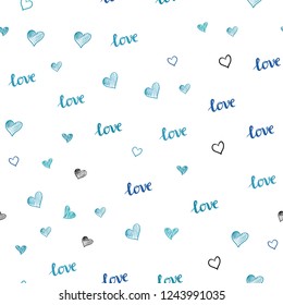 Light BLUE vector seamless texture with words LOVE YOU, hearts. Colorful illustration with quote LOVE YOU, hearts. Design for wallpaper, fabric makers.