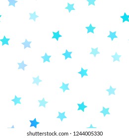 Light BLUE vector seamless texture with beautiful stars. Stars on blurred abstract background with gradient. The pattern can be used for wrapping gifts.