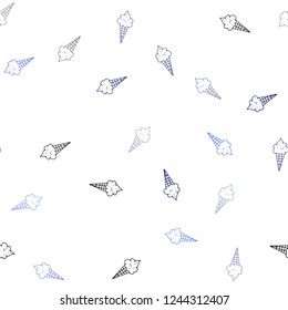 Light BLUE vector seamless texture with delicious ice-cream. Beautiful colorful illustration with ice-cream cones. Template of a black hot beverage in a cafe.