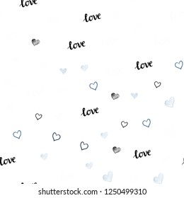 Light BLUE vector seamless texture with words LOVE YOU, hearts. Colorful illustration with quote LOVE YOU, hearts. Design for wallpaper, fabric makers.