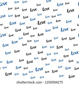 Light BLUE vector seamless texture with words LOVE YOU. Decorative design in doodle style with text LOVE YOU. Design for wallpaper, fabric makers.