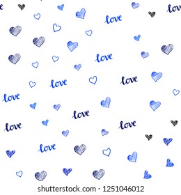 Light BLUE vector seamless texture with words LOVE YOU, hearts. Colorful illustration with quote LOVE YOU, hearts. Design for wallpaper, fabric makers.