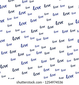 Light BLUE vector seamless texture with words LOVE YOU. Decorative design in doodle style with text LOVE YOU. Design for wallpaper, fabric makers.