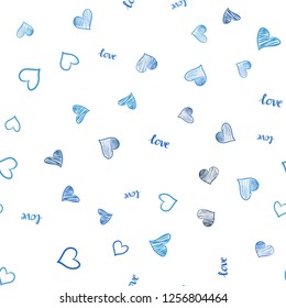 Light BLUE vector seamless texture with words LOVE YOU, hearts. Colorful illustration with quote LOVE YOU, hearts. Design for wallpaper, fabric makers.