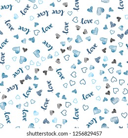Light BLUE vector seamless texture with words LOVE YOU, hearts. Colorful gradient phrase LOVE YOU, hearts in abstract style. Pattern for design of fabric, wallpapers.