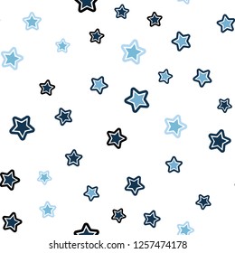 Light BLUE vector seamless texture with beautiful stars. Glitter abstract illustration with colored stars. Pattern for trendy fabric, wallpapers.