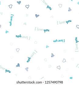 Light BLUE vector seamless texture with lovely hearts. Hearts on blurred abstract background with colorful gradient. Design for ad, poster, banner of Valentine Day.